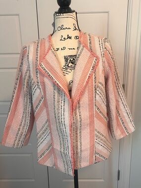 Christopher & Banks Pink Black White Stripe Lined Jacket